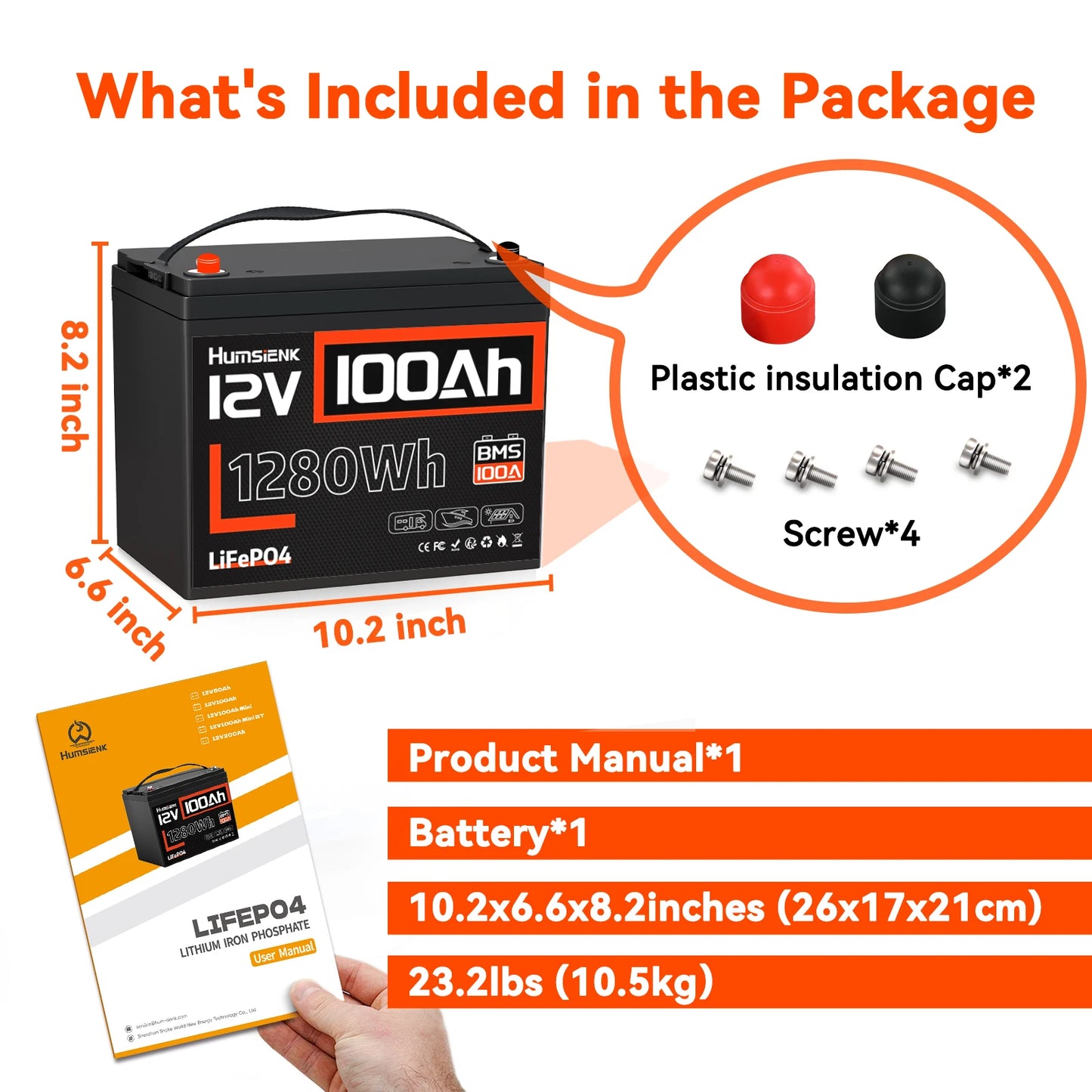 Humsienk 12V 100Ah 310Ah LiFePO4 Battery With BMS 8000 Cycle Perfect For Trolling Motors, Yacht, Marine, Boat, RVs, Home Energy