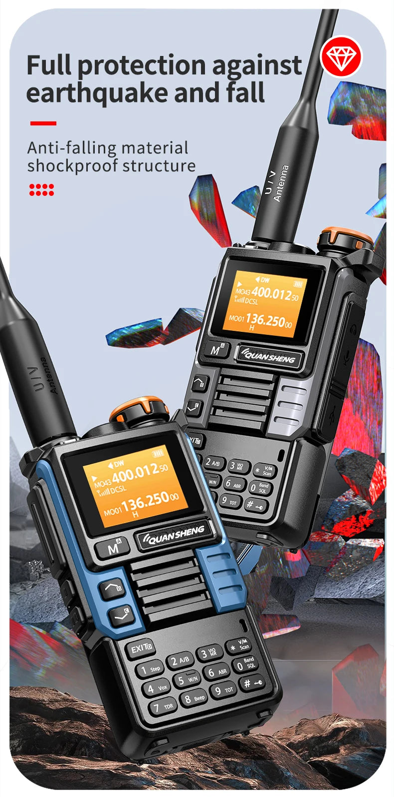 UVK5(99) AM/FM/DTMF Walkie-Talkie 200CH 20-1000MHZ Walkie-Talkie NOAA Weather Forecast with Flash Copy Frequency Tpye-C LCD Disp