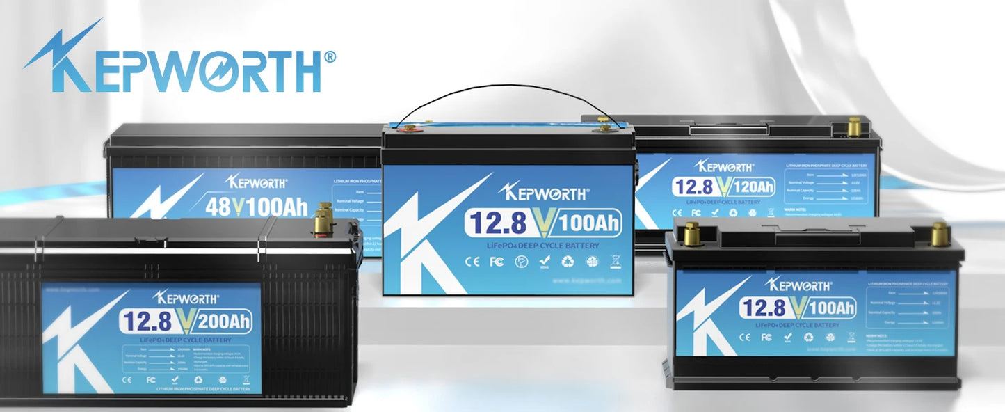 KEPWORTH 12V 100Ah LiFePO4 Battery Built-in 100A upgraded BMS Lithium Power Batteries For RV Campers Golf Cart Off-Road Off-Grid