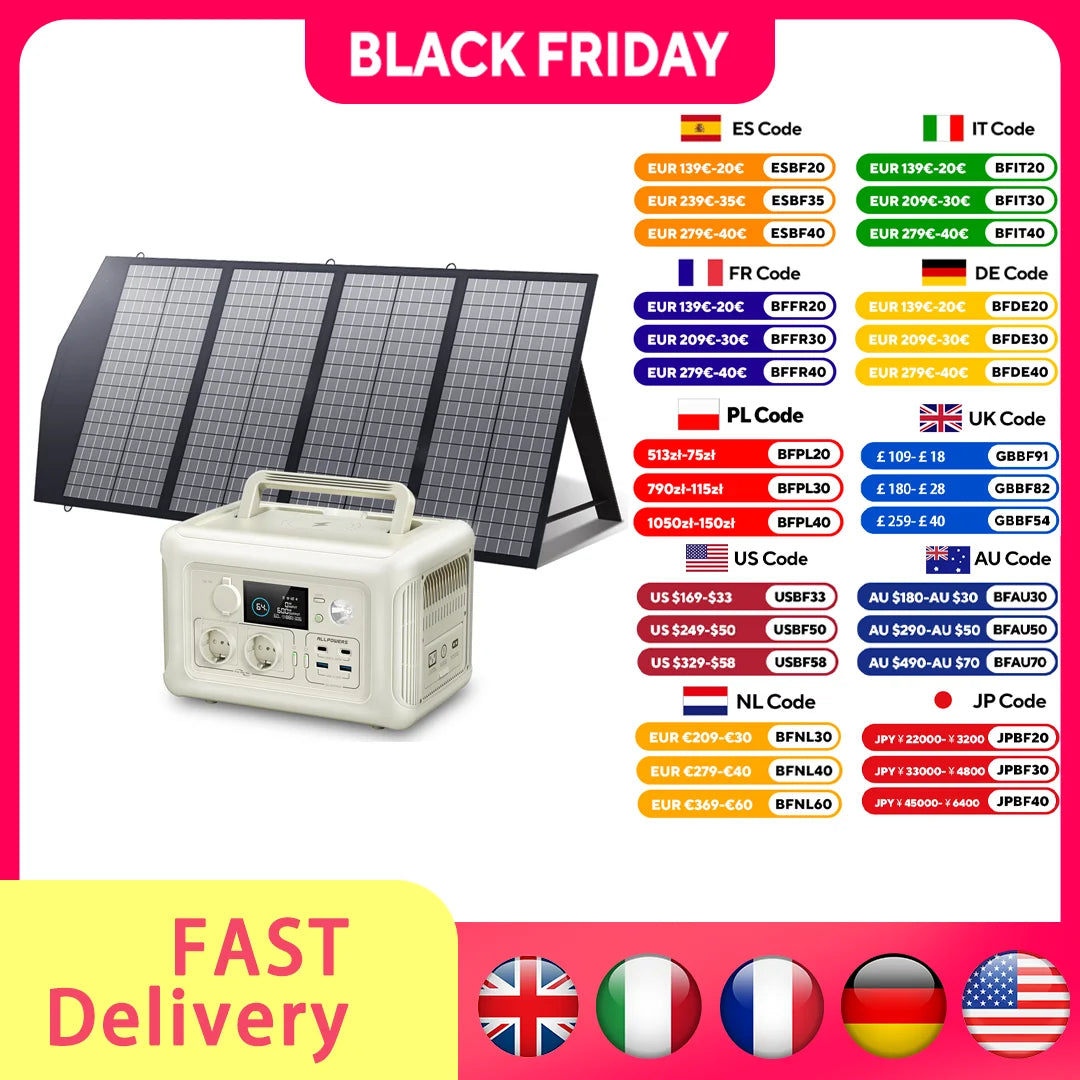 ALLPOWERS R600 Portable Power Station with Portable SolarPanel (option) Pure Sine Wave 299Wh Outdoor Solar Generator Camping UPS