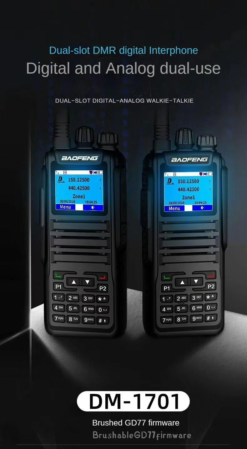 Baofeng 1701 Upgrade DM-1702 Openg GD77 GPS Dual Mode Analog And Digital Walkie Talkie Tier 1+2 Dual Time Slot VHF 136-174 UHF 4
