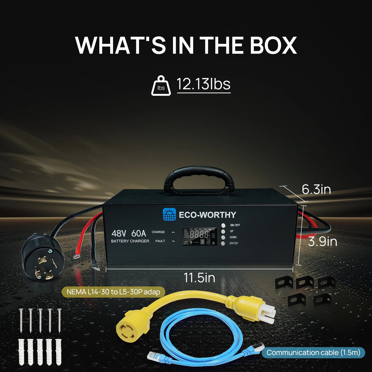 ECO-WORTHY Upgraded (Version 2) 48V 60A Lithium Battery Charger, Adjustable Voltage & Current, for Server Rack LiFePO4 Battery