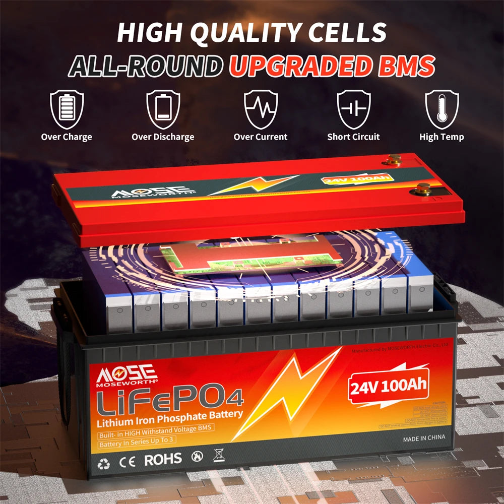 LiFePO4 Lithium Battery 12V 24V 36V 48V 100Ah 200Ah 300Ah 50Ah Built in BMS Deep Cycle Rechargeable Batteries for Trolling Motor