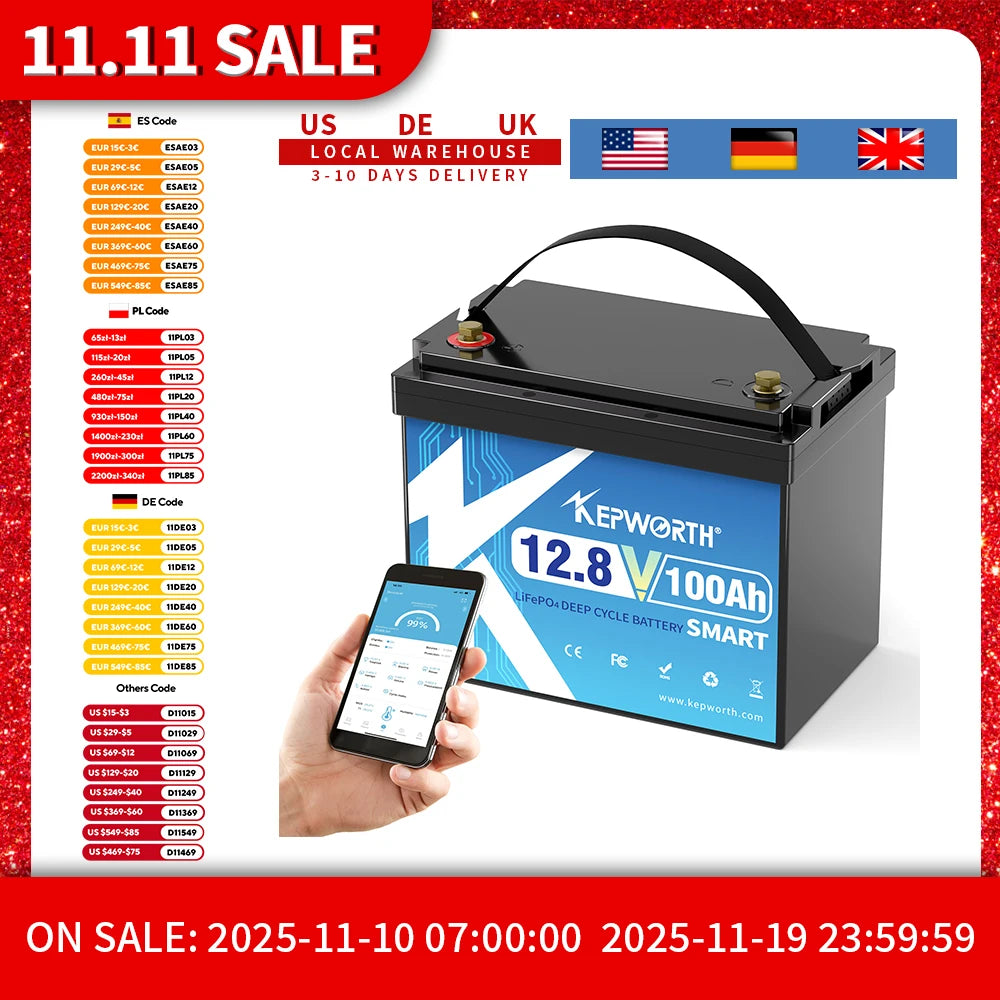 New 12V 100Ah Lithium Battery Bluetooth, Rechargeable Deep Cycle 100A Smart BMS Perfect for Solar, Boat, RV, Backups, Motorhome