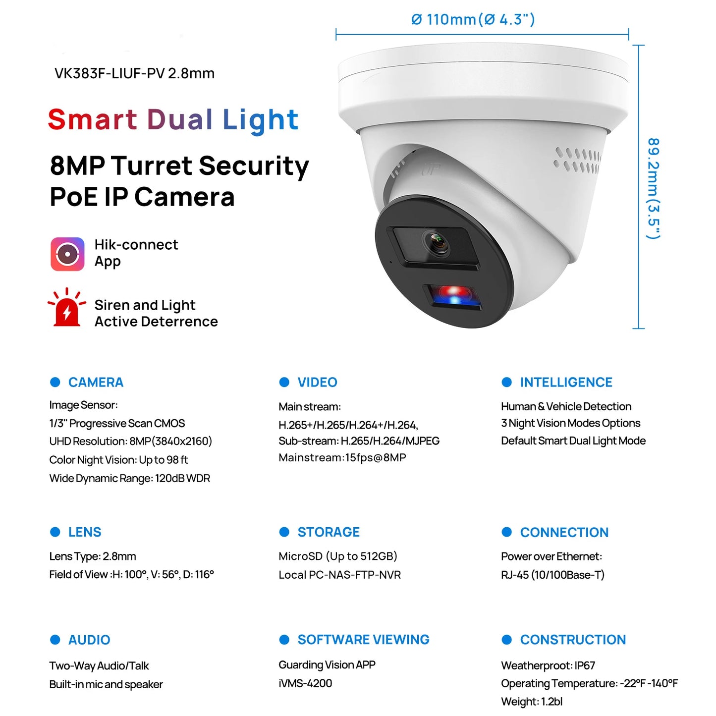 Hikvision Compatible 5MP/8MP Hybrid Light IP Camera Human Vehicle Detection 2-way Audio Home Outdoor Security Video Surveillance