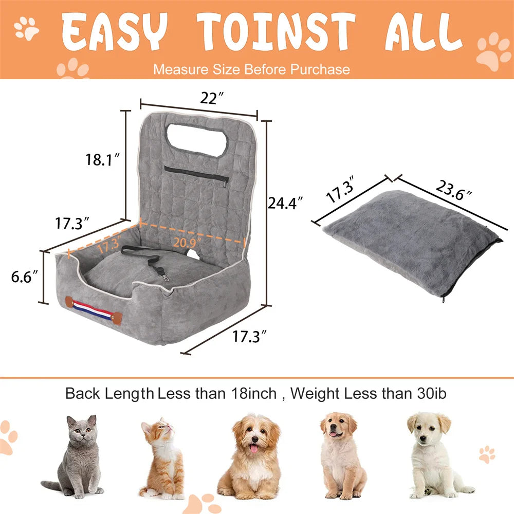 Dog Car Seat Bed Pet Booster Car Seat Travel Carrier with Safety Belt Adjustable Strap Car Seat Protector Cushion Waterproof