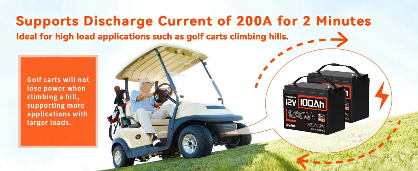 Humsienk LiFePO4 Lithium Battery 12V 100Ah Built-in 100A BMS Rechargeable For RV/ Vans/ Golf Cart/ Marine/ Camping/ Off-grid