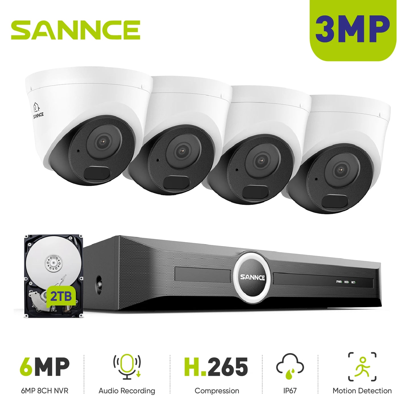 SANNCE 3MP POE Video Security Surveillance System CCTV Kit 8CH NVR Recorder night vision Smart IR Ip camera Built-in Mic Cameras