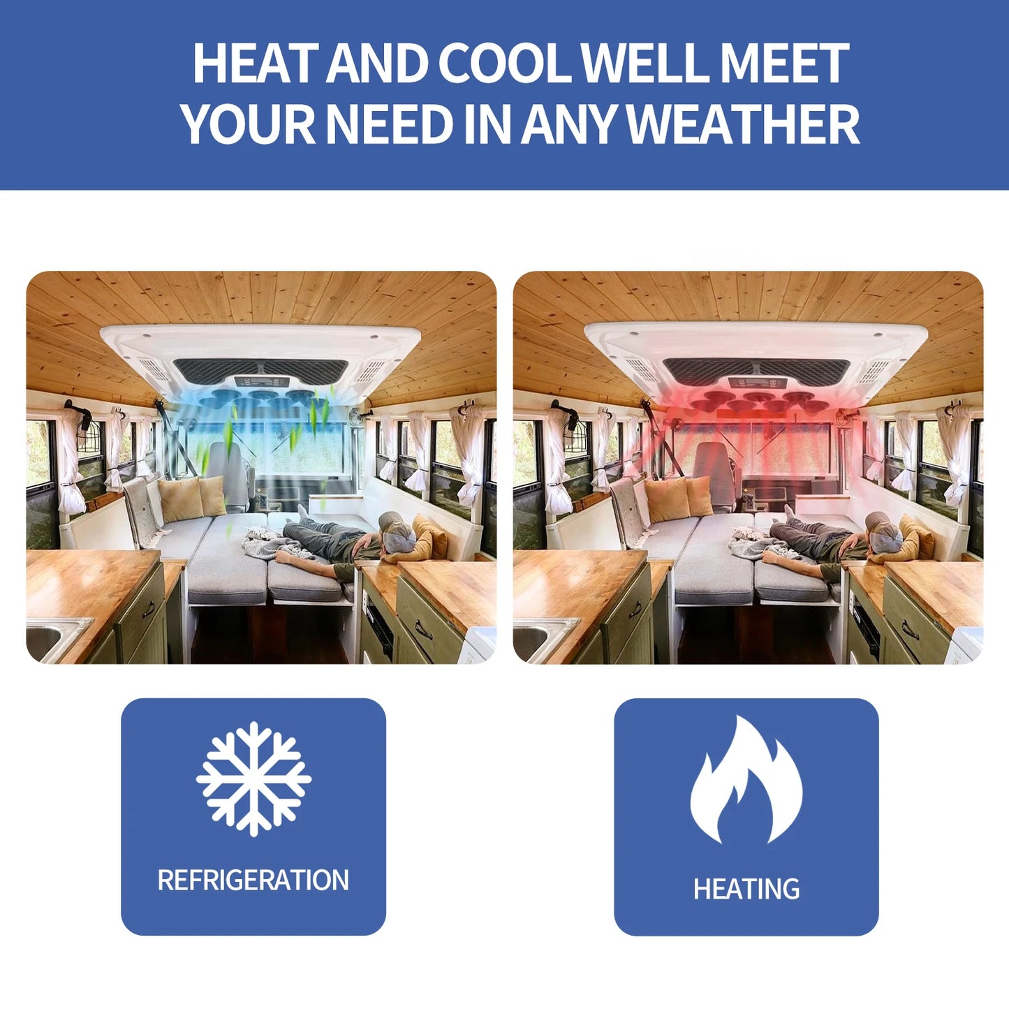 Treeligo New Electric RV 12V 24V Heat&Cool roof Air Conditioner RV Rooftop Car Parking ac For Truck Camper Van Caravan Motorhome