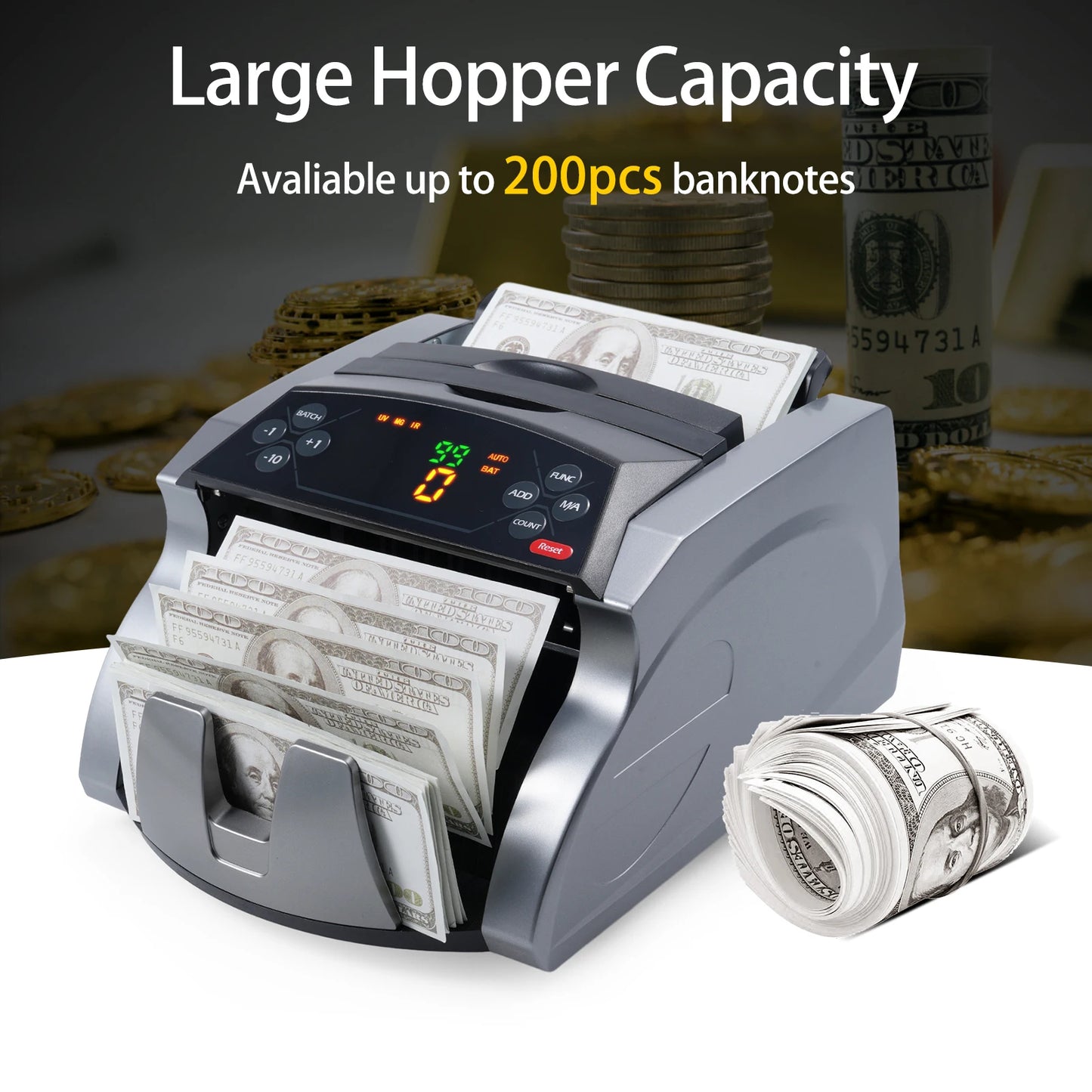Money Counter Machine Counterfeit Bill Detector with UV MG IR Detection Automatic Money Detection Fast Counting for EURO/USD/KRW