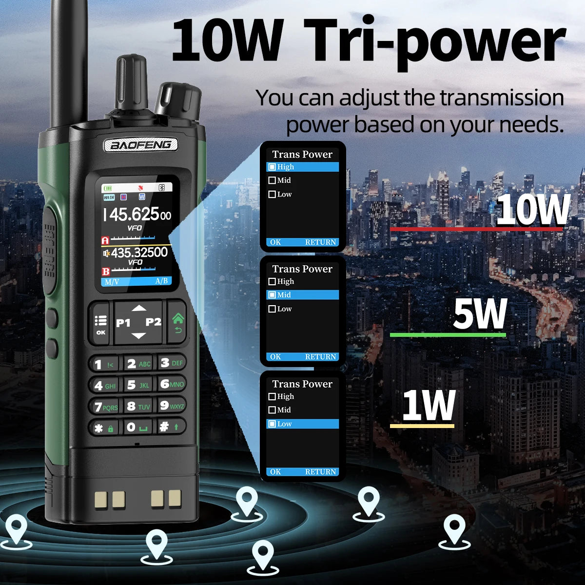 Baofeng UV-32 GPS Walkie Talkie 10W Long Range Multi Band Bluetooth APP Programming Wireless Copy Frequency Type-C Two Way Radio
