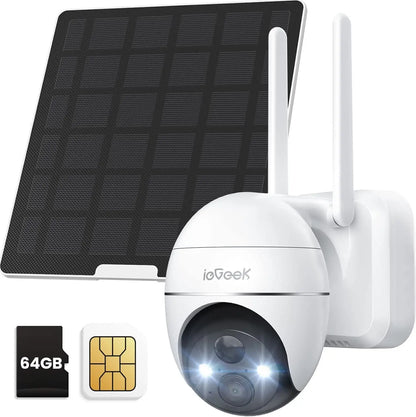 ieGeek 4G/3G LTE Outdoor Solar Wireless Surveillance Camera, 2K IP Camera SIM Card with 10000mAh Battery, Color Night Vision