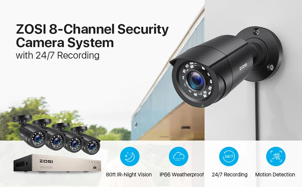 ZOSI 3K Lite Security Camera System AI Human Vehicle Detection 8CH HD TVI Video DVR Recorder 2MP 1080P CCTV Surveillance Camera