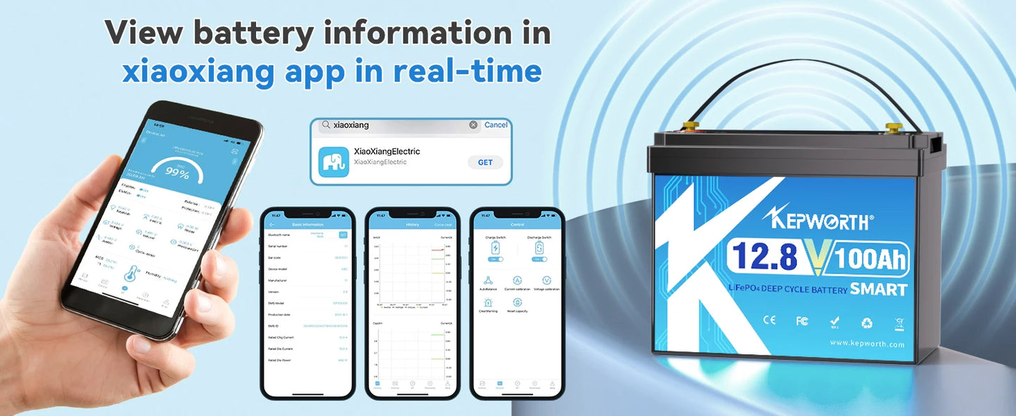 New 12V 100Ah Lithium Battery Bluetooth, Rechargeable Deep Cycle 100A Smart BMS Perfect for Solar, Boat, RV, Backups, Motorhome