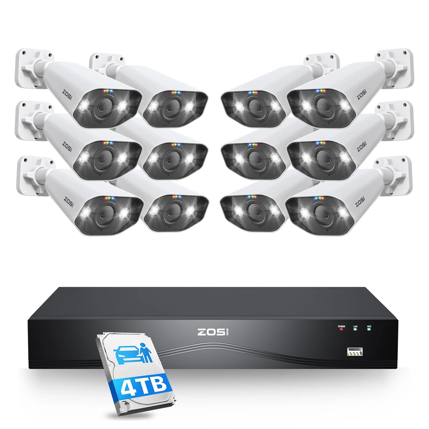 ZOSI 32CH 4K PoE Security Camera System 4TB Face/Person/Vehicle Detect 16 Port 32CH CCTV NVR Dual-Disk 8MP Surveillance IP Cams