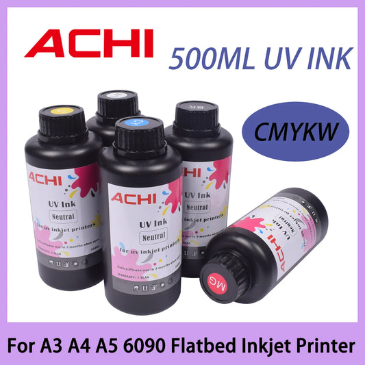 CMYKW 5*500ML UV Ink for R1390 L800 XP600 TX800 Printhead for UV A3 A4 A5 6090 Flatbed Inkjet Printer US Stock