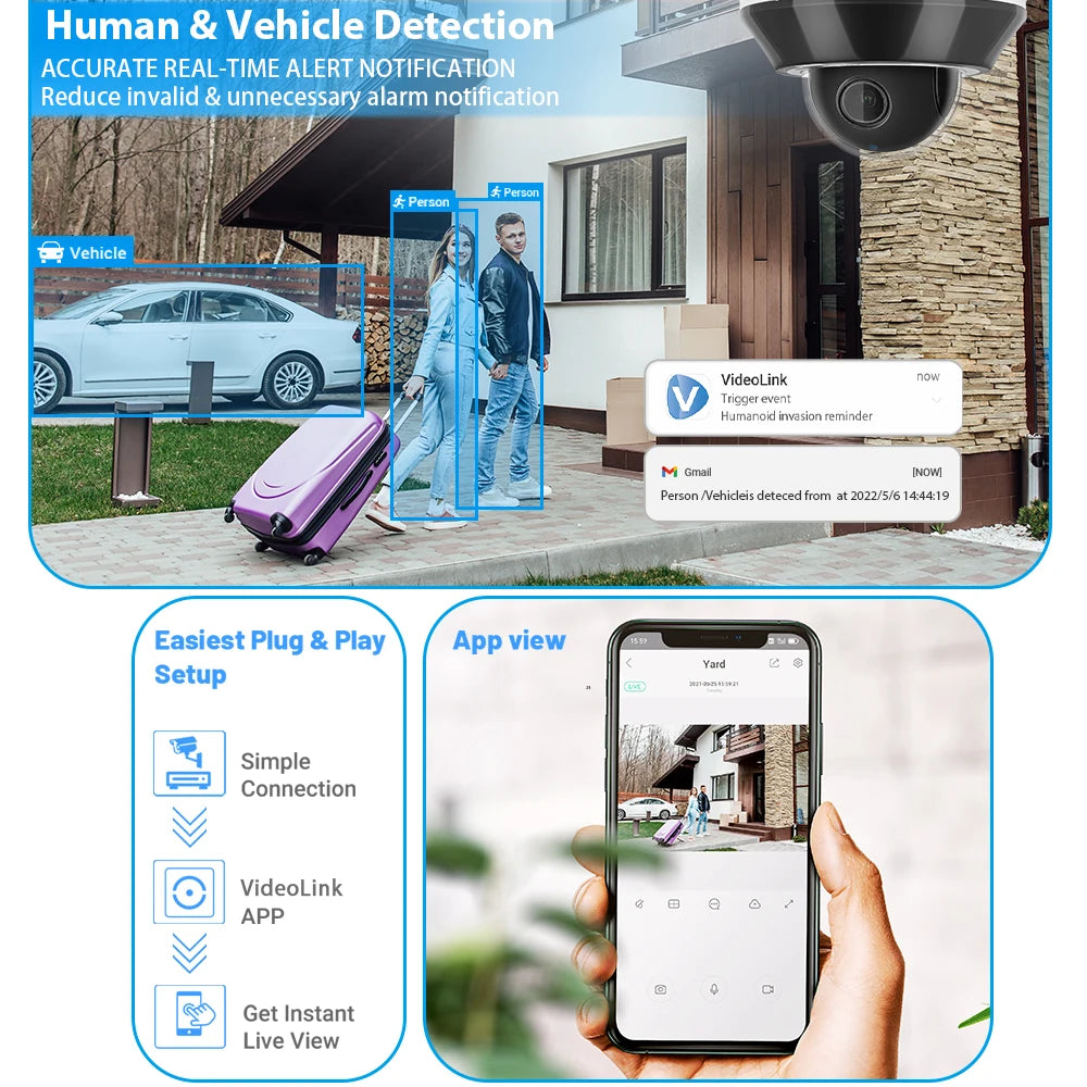 Vikylin Hik compatible 3X Zoom 6MP Dome PTZ IP Camera IR Night Vision MD2.0 IP66 Home Video Surveillance CCTV Security Camera