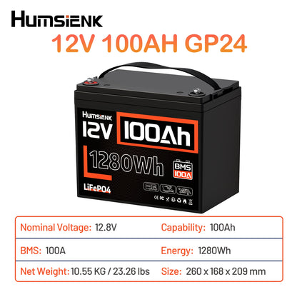 Humsienk 12V 100Ah 310Ah LiFePO4 Battery With BMS 8000 Cycle Perfect For Trolling Motors, Yacht, Marine, Boat, RVs, Home Energy