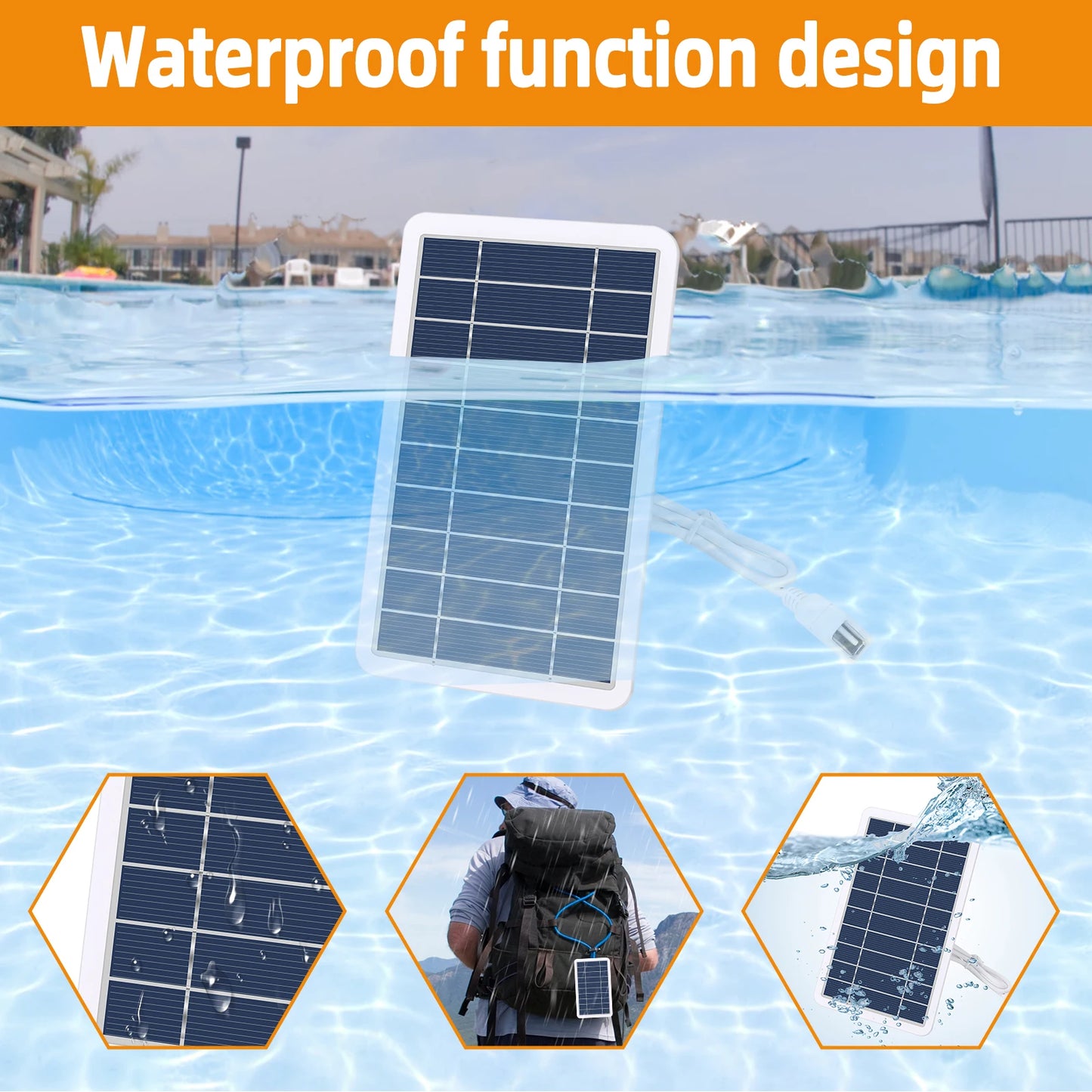 2W Solar Panel With USB Waterproof Outdoor Hiking And Camping Portable Battery Mobile Phone Charging Bank Charging Panel 5V