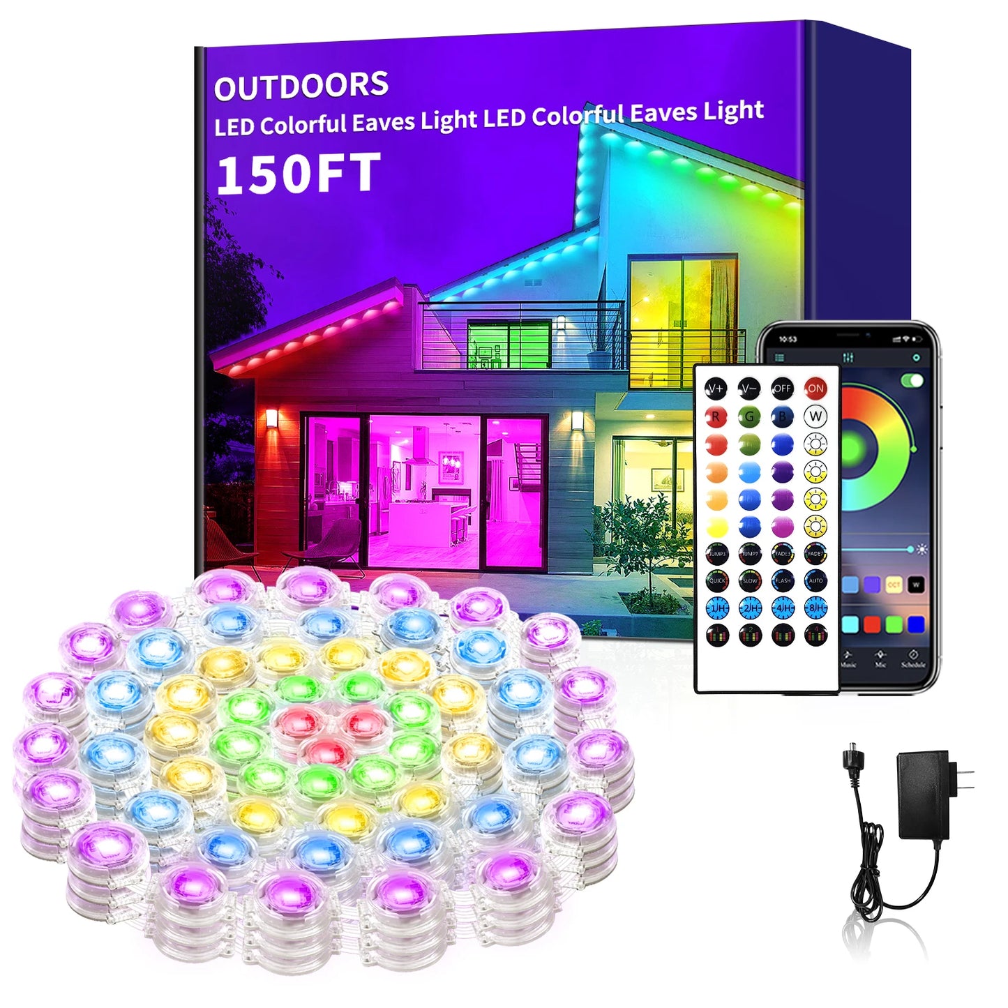 300ft Permanent Outdoor Light,RGB Eaves Lights with App Control Remote,DIY IP67 Waterproof Under Eave Lighting,Outside led Light