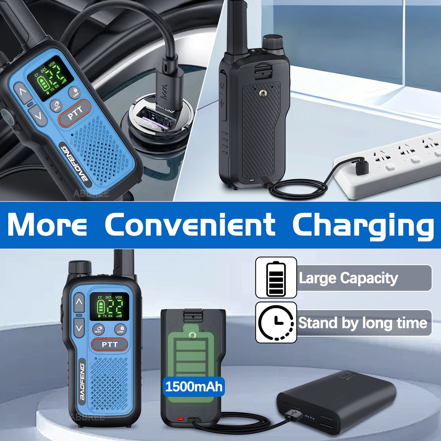 2X BAOFENG FRS Walkie Talkies Long Range Walkie Talkie NOAA VOX Flashlight Type-C Portable Two Way Radio For Restaurant Camping