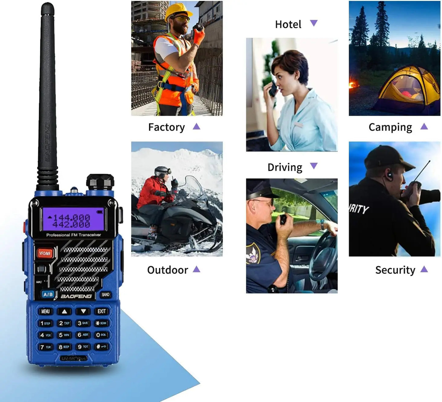 BAOFENG UV-5R+ Plus Two Way Radio, Long Range for Adults Rechargeable with Earpiece, Walkie Talkie，144-148 420-450MHz, Qualette