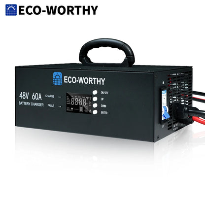 ECO-WORTHY Upgraded (Version 2) 48V 60A Lithium Battery Charger, Adjustable Voltage & Current, for Server Rack LiFePO4 Battery
