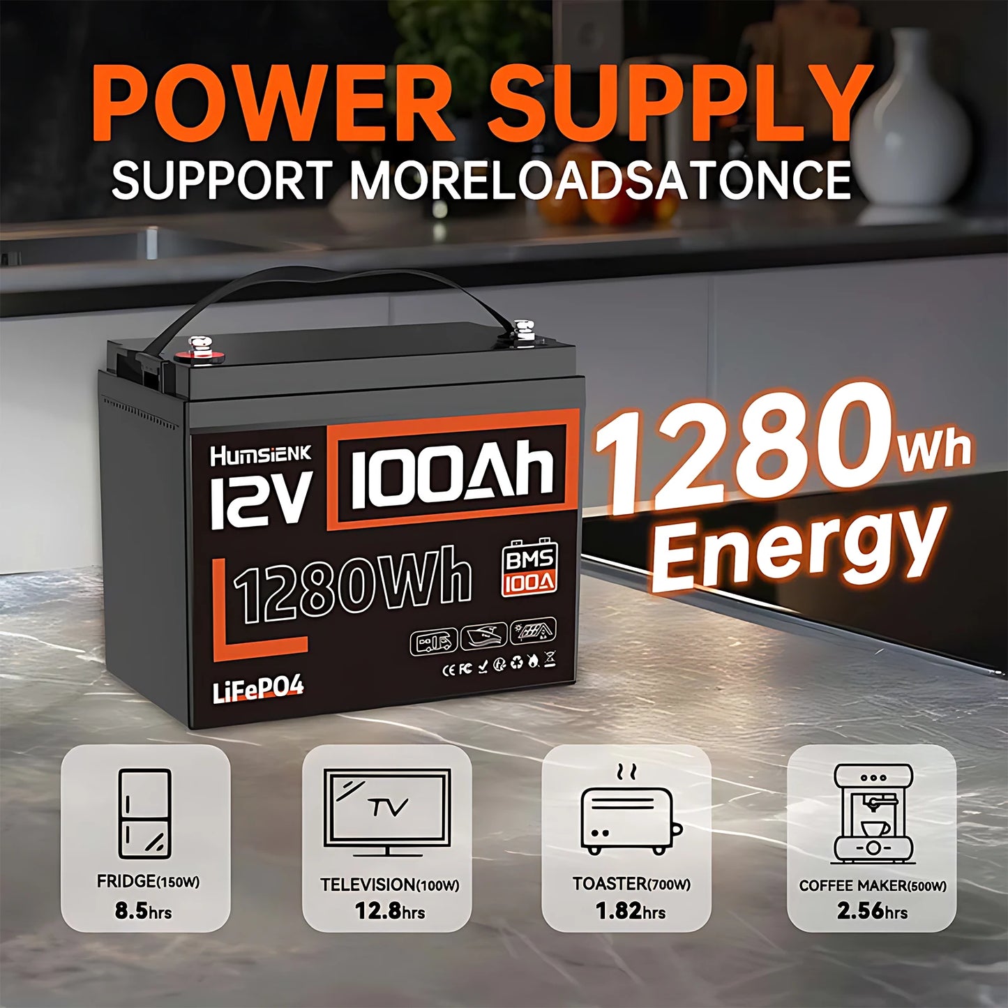 Humsienk 12V 100Ah 310Ah LiFePO4 Battery With BMS 8000 Cycle Perfect For Trolling Motors, Yacht, Marine, Boat, RVs, Home Energy