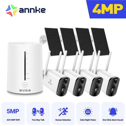 Annke 4MP solar security cameras 4CH Wireless NVR 4mm color night vision camera Audio 2.4G 5.8G dual-band WiFi IP Camera Outdoor