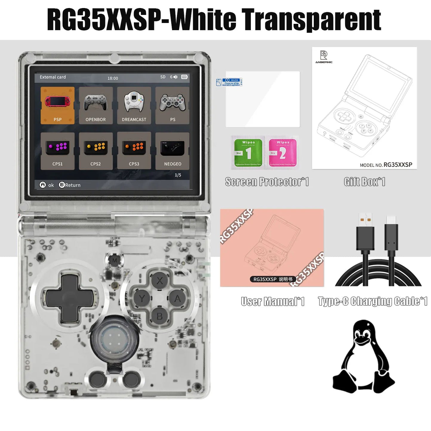 ANBERNIC RG35XXSP 3.5'' IPS Screen Flip Handheld Console Linux 64G System HDMI-compatible TV Output 64G Portable Gaming Console