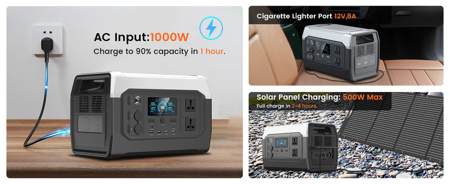 Ctolity XP1000 1800W Portable Power Station 1024Wh LiFeP04 Battery Solar Generator Solar for Camping UPS function Pure Sine Wave