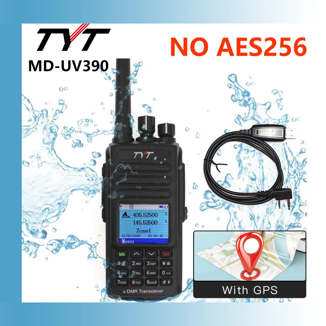 TYT MD-UV390 10W GPS PLUS DMR Digital Radio 5W/10W GPS AES256 Encryption Optional IP67 VHF/UHF Dual Band Digitale Walkie Talkie