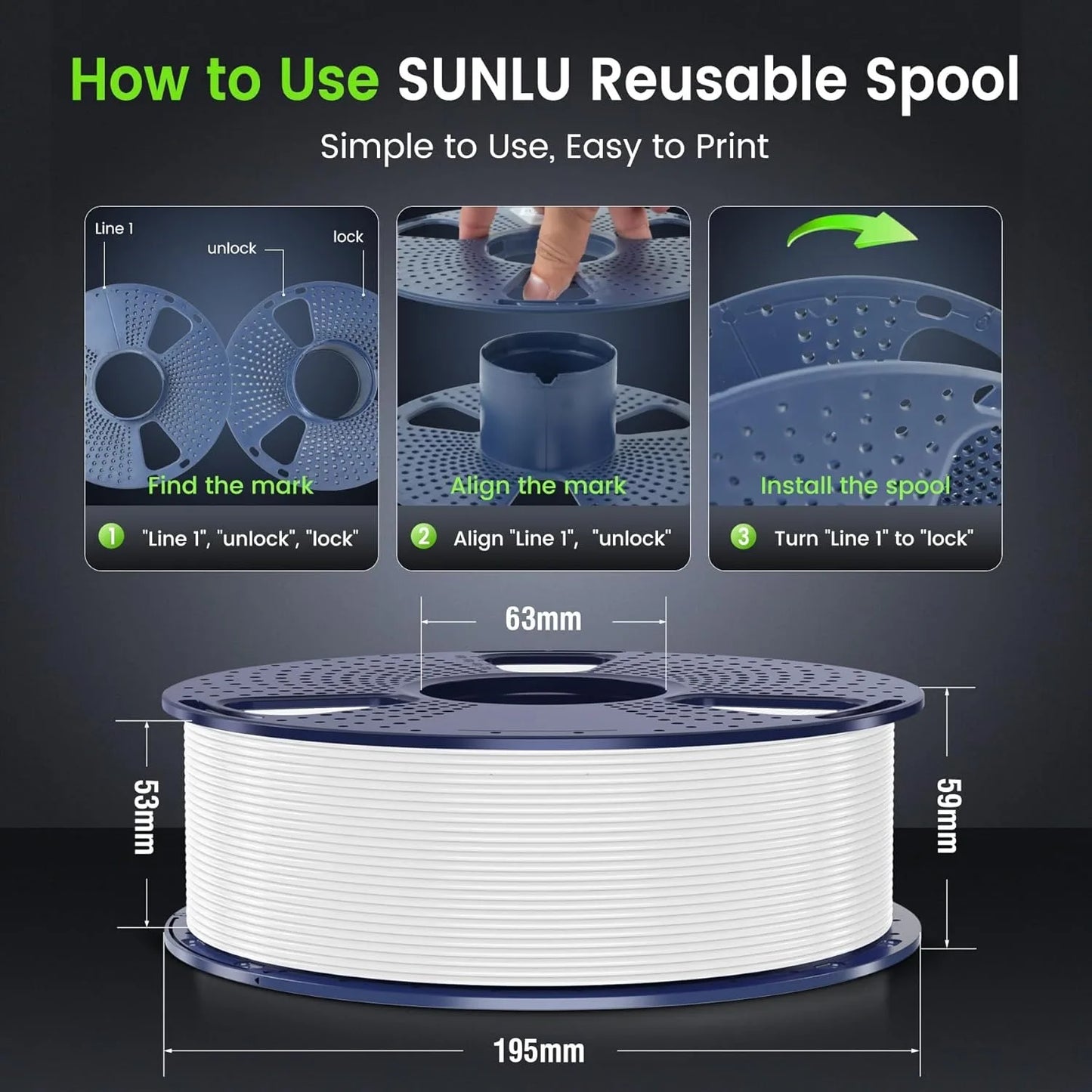 SUNLU 2KG PLA/PLA PLUS/PLA+2.0 Filament 1.75mm 1KG Without Tray 3D Printer Filament for 3D Printer& 3D Pen，Refll Filament