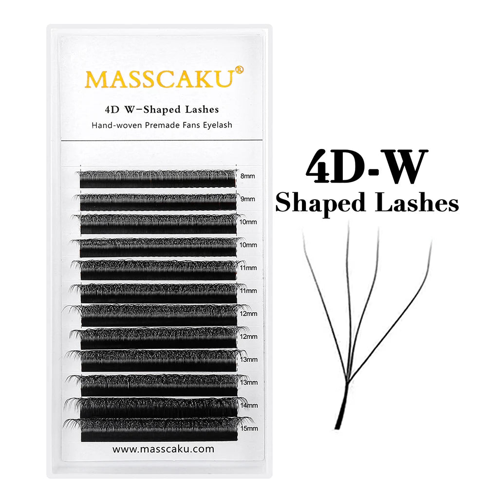 MASSCAKU 3D 4D 5D 6D 7D 8D 10D W Shaped Eyelash Natural Soft Lightweight Individual W Style Premade Fans Eyelashes Extensions