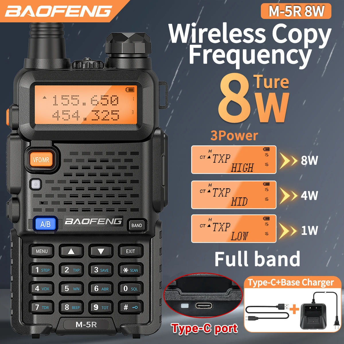 1/2PCS New Baofeng M-5R 8W Walkie Talkie Multi Band Type-C Wireless Copy Frequency AM Long Range For UV-5R Two Way Ham Radio