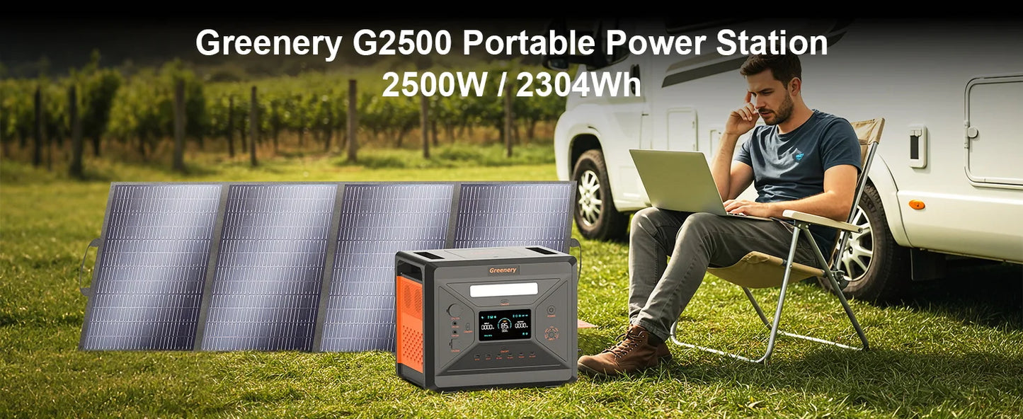 Greenery G2500 Portable Power Station 2304WH LiFePO4 Battery with 2500W (4800W Peak) AC Output Solar Generator for HomeEmergency
