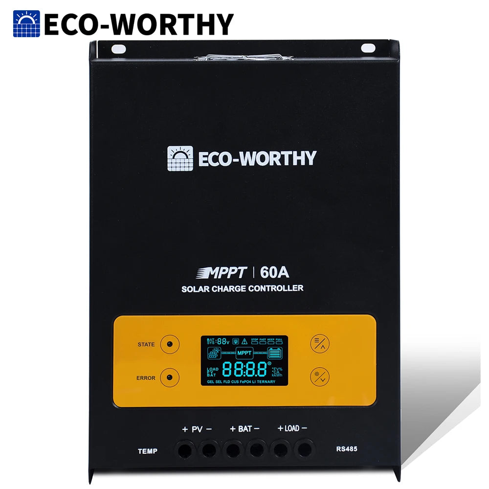 ECO-WORTHY 60A MPPT Solar Charge Controller, 12/24/36/48V Solar Panel Regulator for Lead-Acid/Lifepo4 Battery in Solar System RV