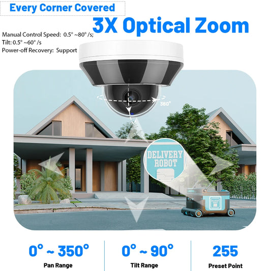 Vikylin Hik compatible 3X Zoom 6MP Dome PTZ IP Camera IR Night Vision MD2.0 IP66 Home Video Surveillance CCTV Security Camera