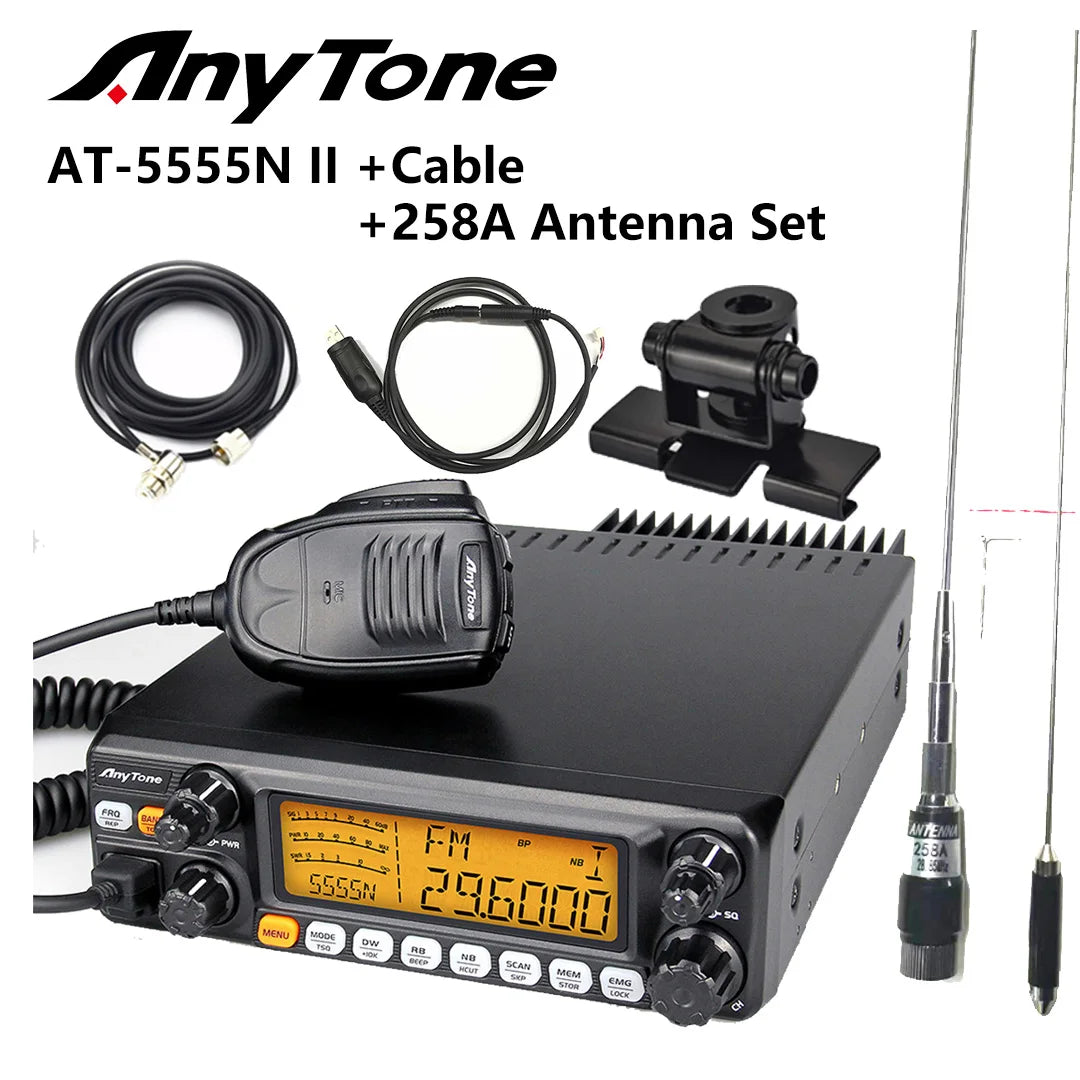 AnyTone AT-5555N II 28.000-29.700MHz 10 Meter Radio 40 Channel Mobile Transceiver AM/FM/SSB/LSB/USB Mode 10 Meter Radio