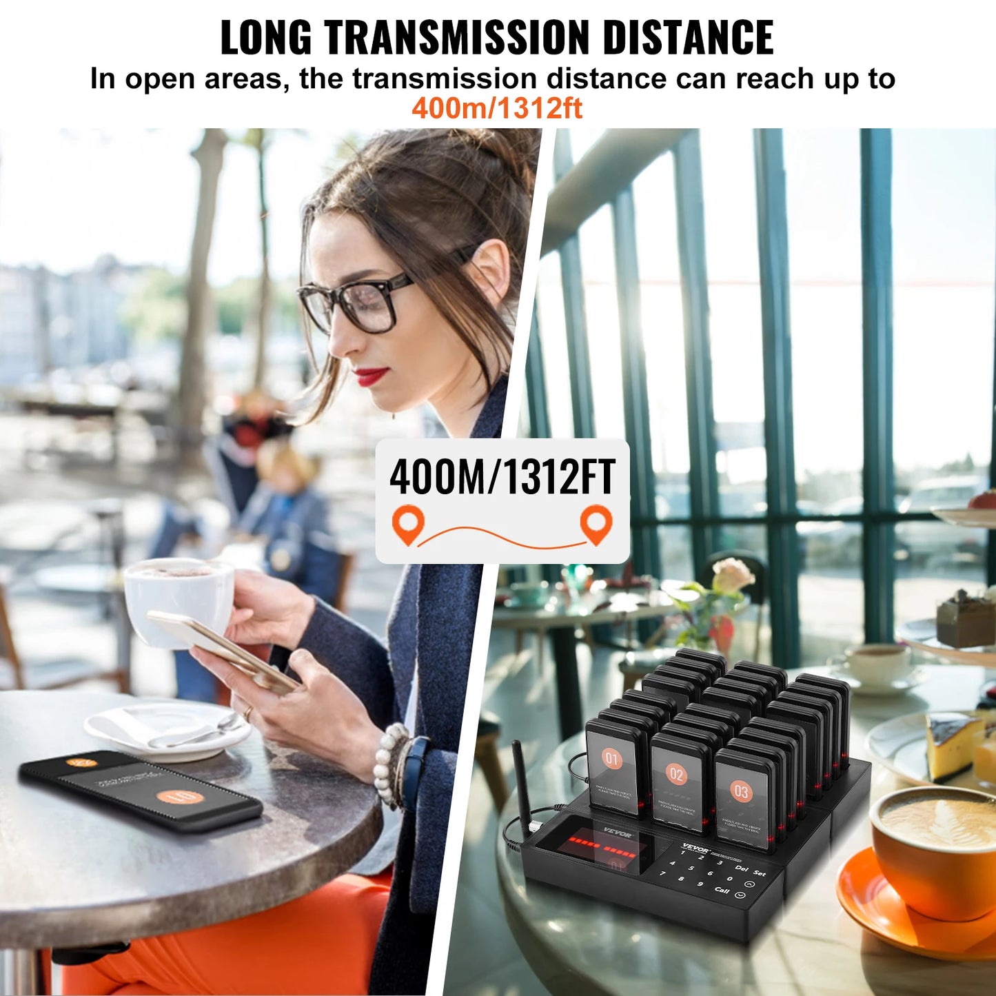 VEVOR 24 Buzzers Restaurant Pager System Touch Panel Wireless Calling System for Coffee Shop Restaurant Guest Queue Pager System