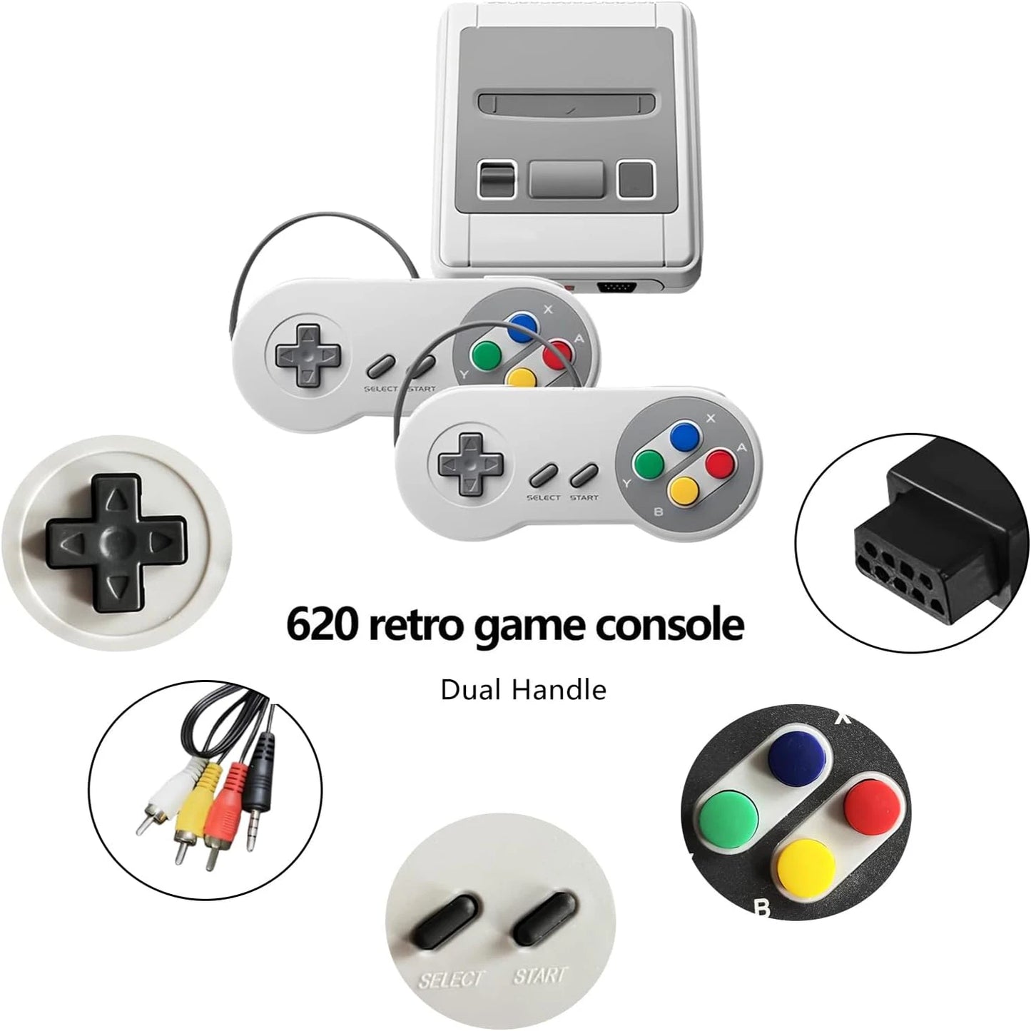 2025 Retro Game Console, Mini Video Game System, Built-in 620 Classic Games, Plug-and-Play TV Game Console with AV Output Port