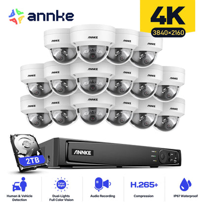 ANNKE 4K 8MP POE Network Video Surveillance Cameras System With 16PCS Smart Dual Light Security Cameras Motion detection