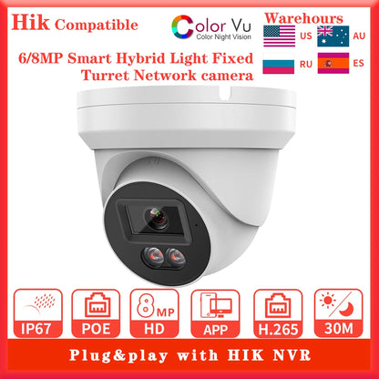 Hikvision Compatible 4K 8MP ColorVu IP Camera Built in audio SD Card slot Surveillance Network Camera Plug&Play HIK NVR