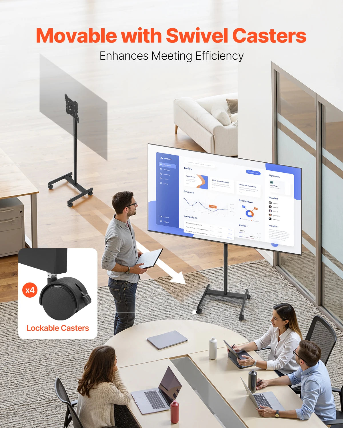 SucceBuy Rolling TV Stand Mobile TV Cart Suit for Various Sizes TV Portable TV Stand with Wheels for Living Room Bedroom Office