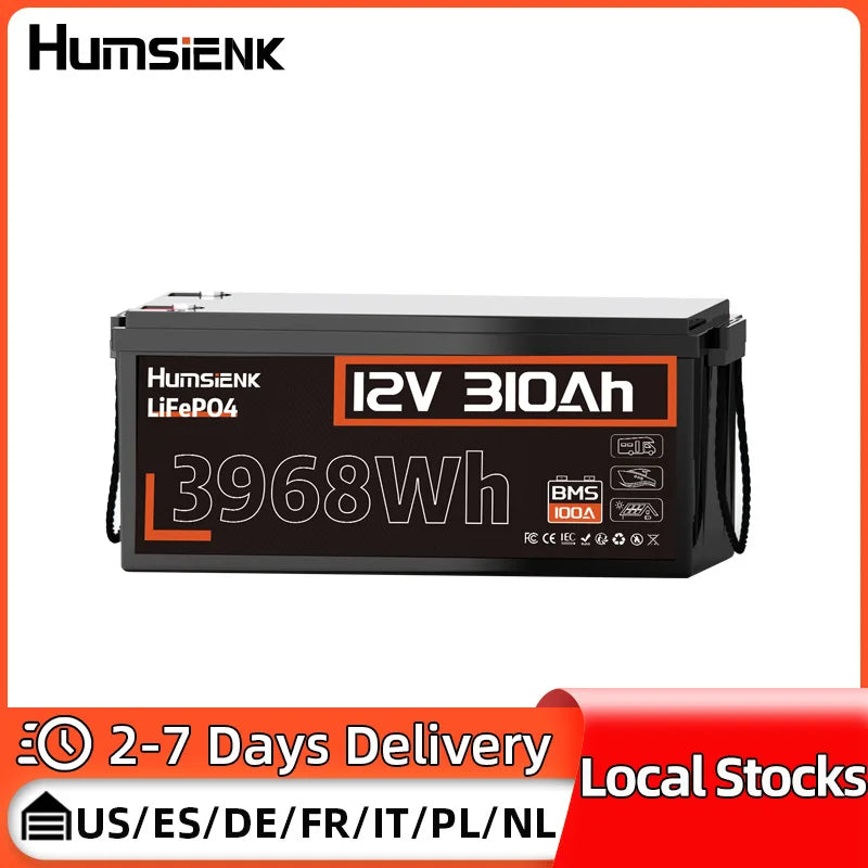 Humsienk 12V 100Ah 310Ah LiFePO4 Battery With BMS 8000 Cycle Perfect For Trolling Motors, Yacht, Marine, Boat, RVs, Home Energy