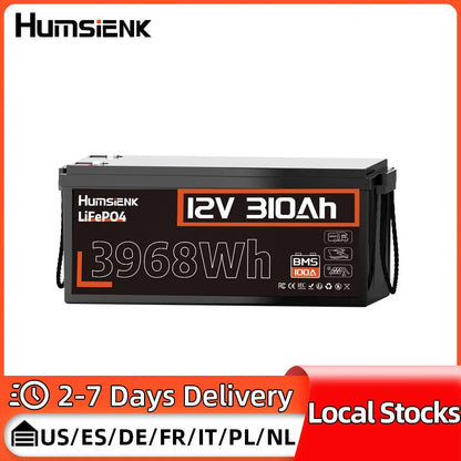 Humsienk 12V 100Ah 310Ah LiFePO4 Battery With BMS 8000 Cycle Perfect For Trolling Motors, Yacht, Marine, Boat, RVs, Home Energy