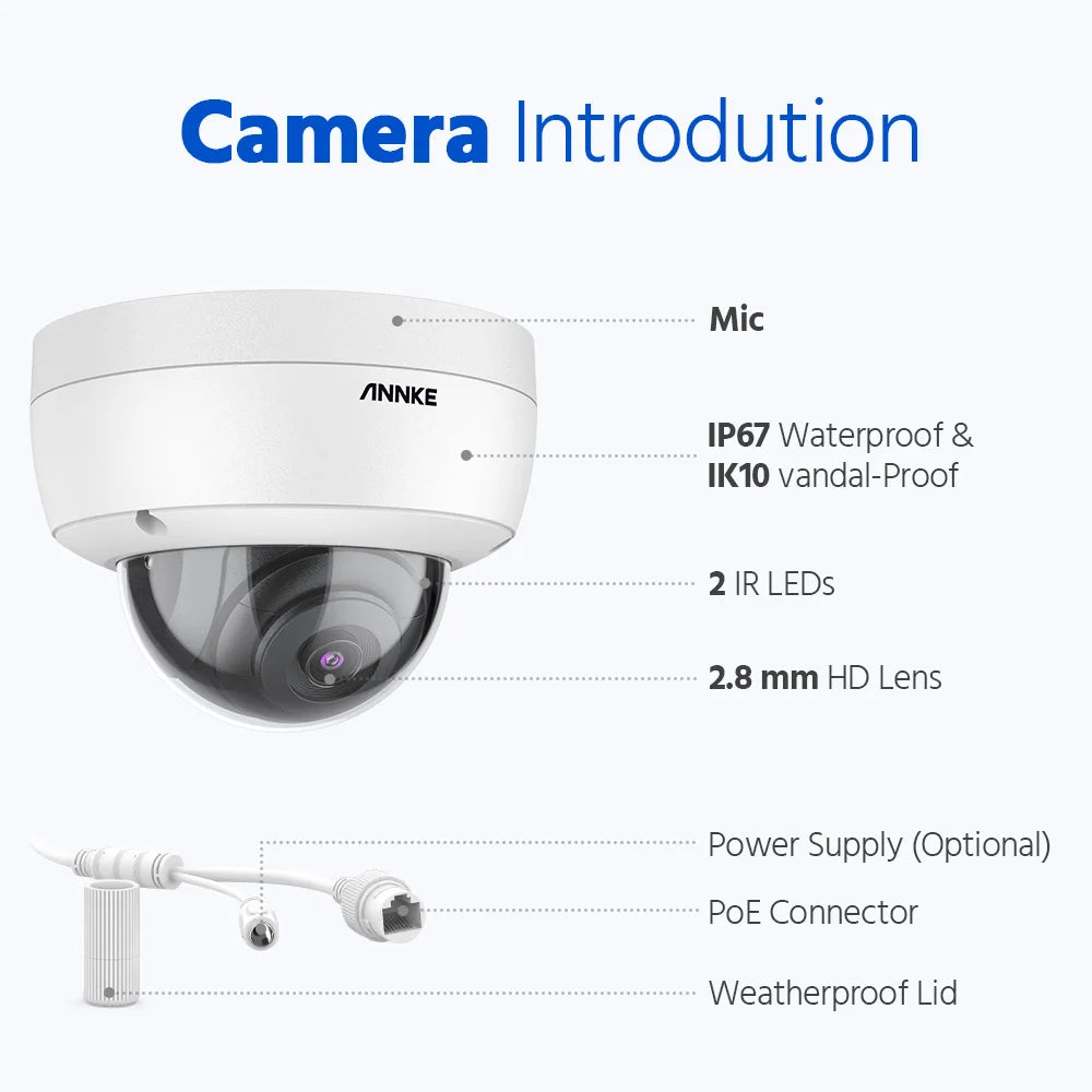 ANNKE 5MP FHD POE Network Video Security System H.265+ 6MP NVR With 5MP Weatherproof Surveillance POE Cameras Audio in Ip Camera