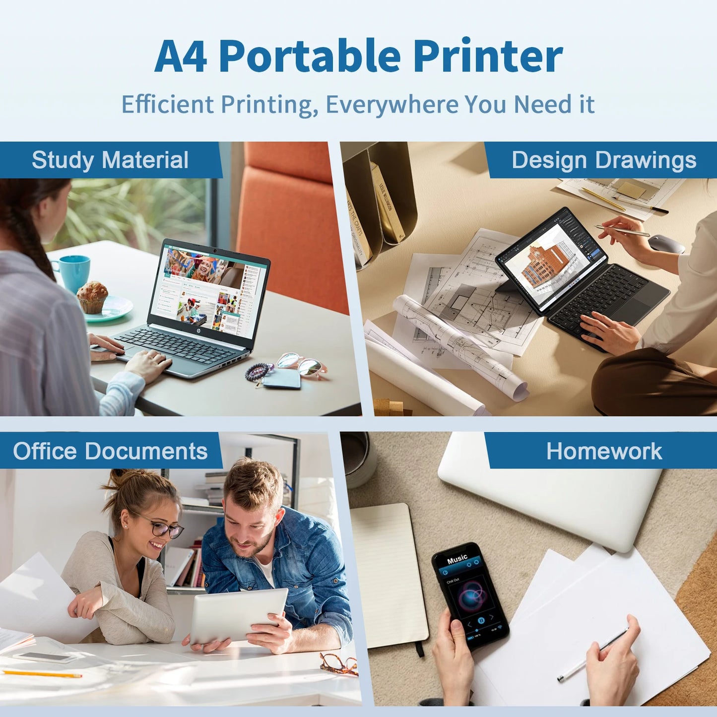 Thermal Printer Inkless Wireless A4 C80 300DPI 1500mAh BT Mobile Printing iOS/Android/Laptop For Tattoo Artists Enthusiasts