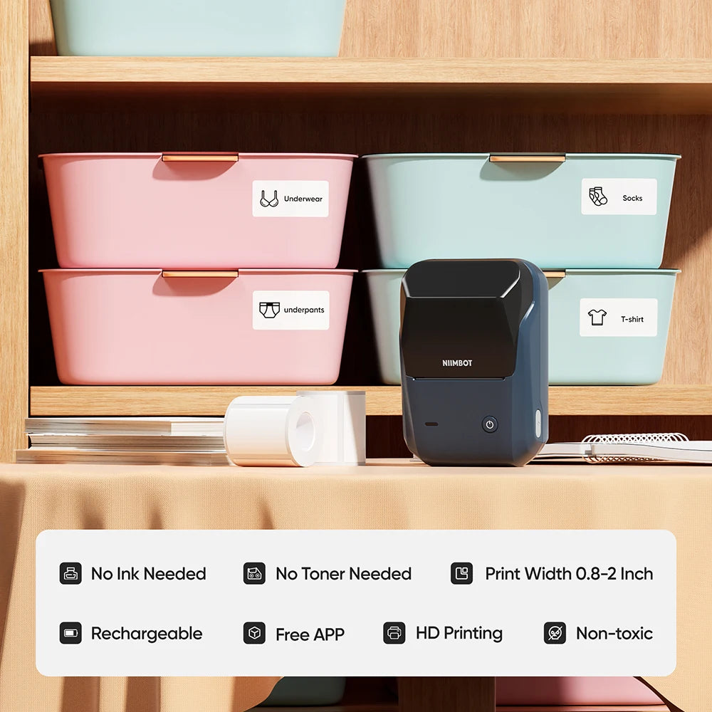 Niimbot B1 Label Maker Bluetooth Portable 2 inch Thermal Label Printer with Large Waterproof Tape for Small Business Office Home