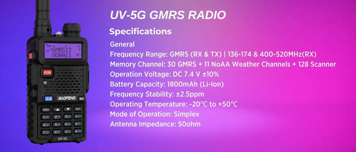 BAOFENG UV-5G (UV-5X) GMRS Radio, 2PCS